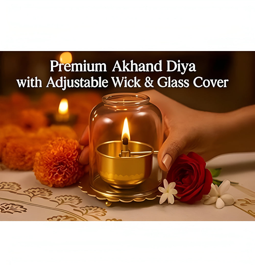 Golden Brass Akhand Diya Oil Lamp with Rotating Wick