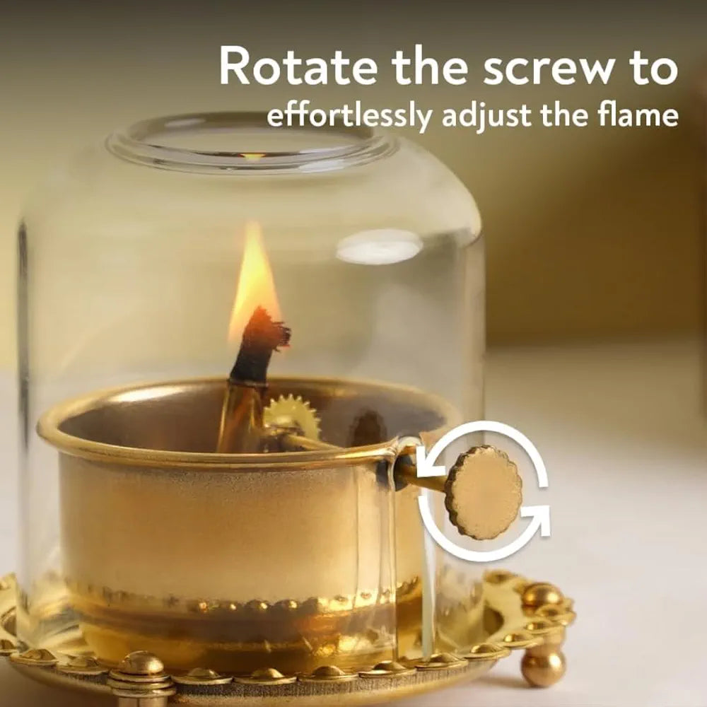 Golden Brass Akhand Diya Oil Lamp with Rotating Wick