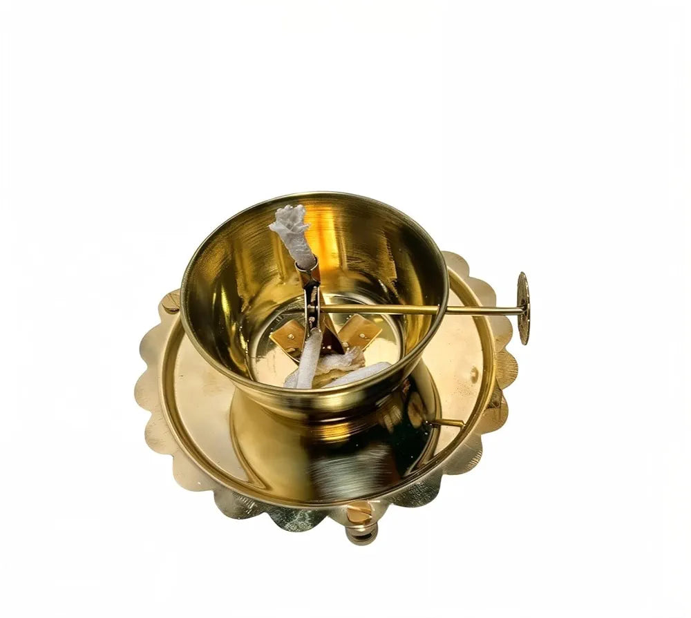 Golden Brass Akhand Diya Oil Lamp with Rotating Wick