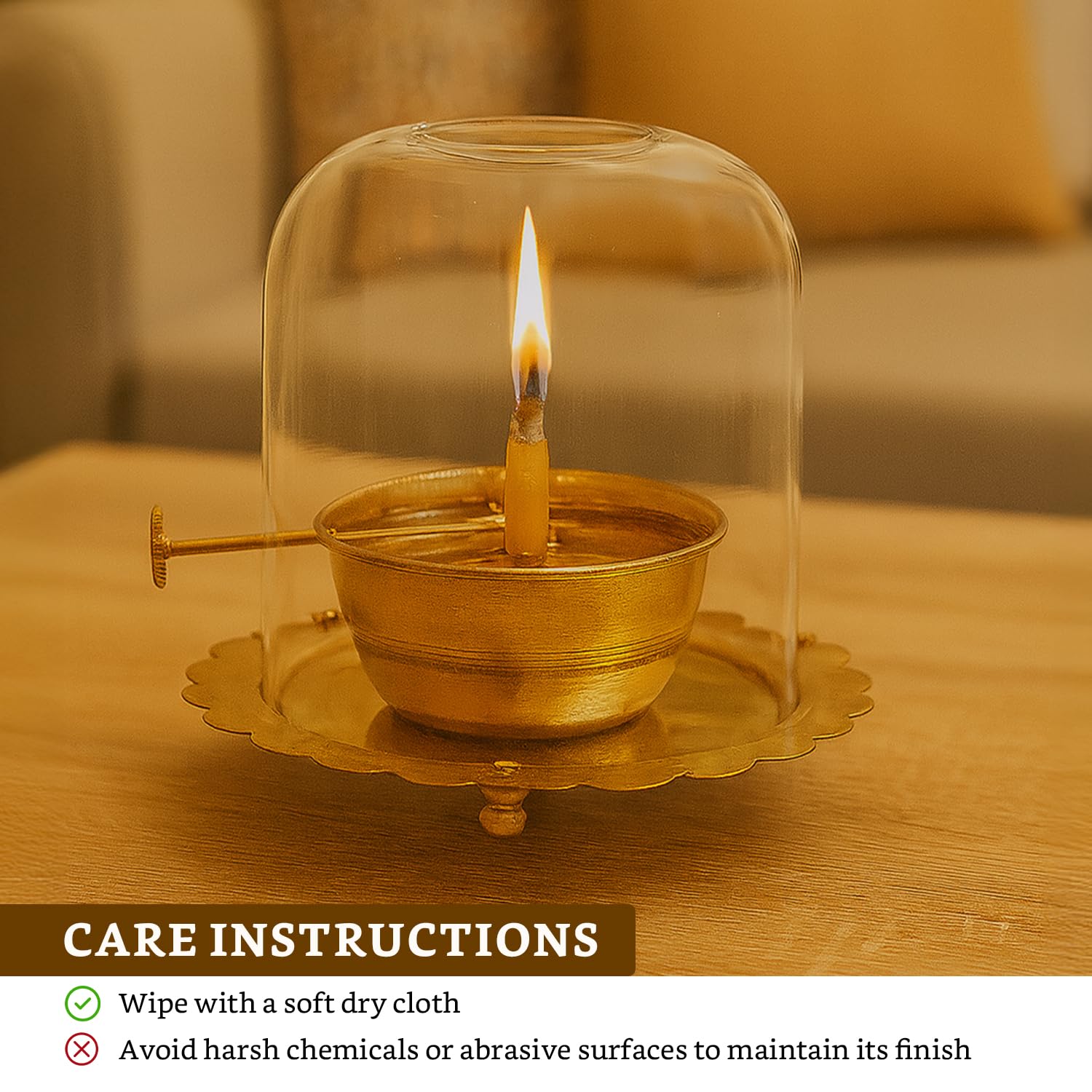 Golden Brass Akhand Diya Oil Lamp with Rotating Wick