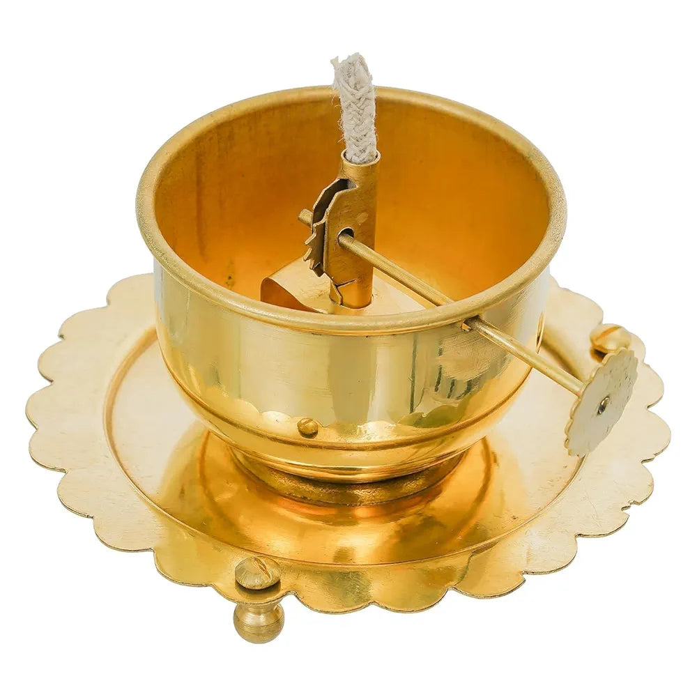 Golden Brass Akhand Diya Oil Lamp with Rotating Wick