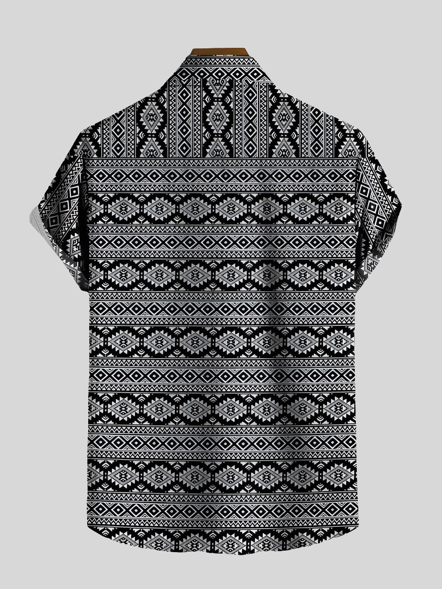 Men's Black and White Aztec Print Shirt | Free Size