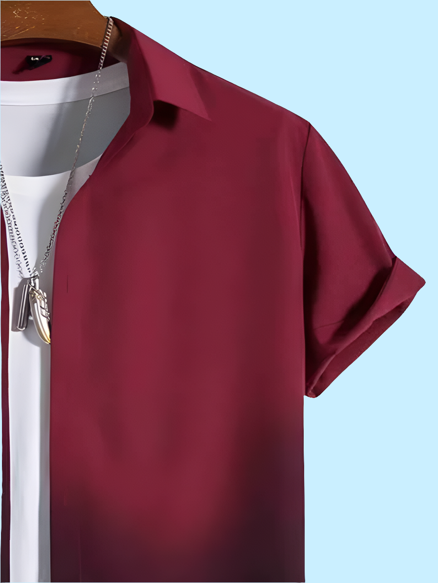 Men's Shirt - Short-Sleeve Casual Button-Up | Red to Black Ombré