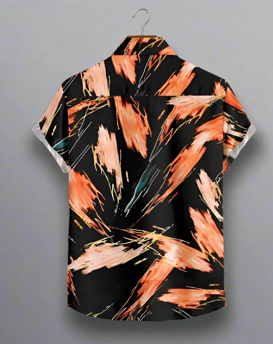 Men's Black Abstract Brushstroke Print Shirt