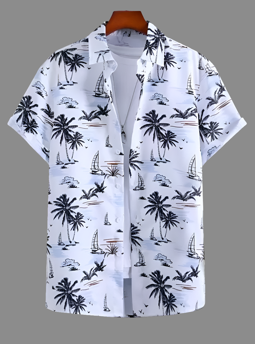 Casual White Half-Sleeve Hawaiian Shirt