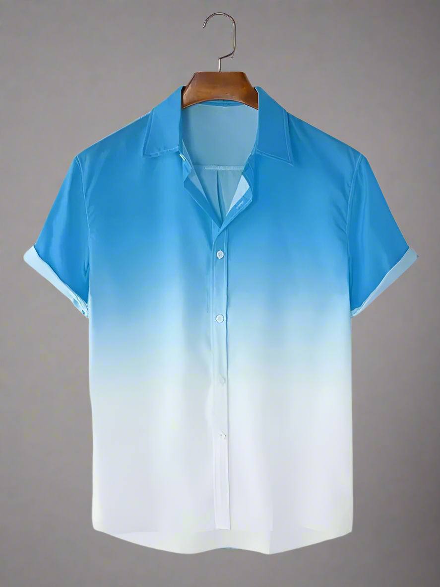 Men's Blue & White Ombre Short-Sleeve Shirt