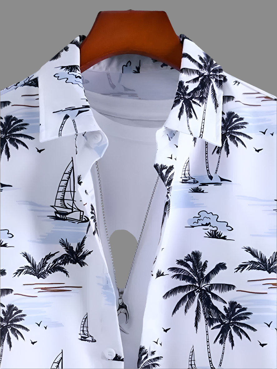 Casual White Half-Sleeve Hawaiian Shirt
