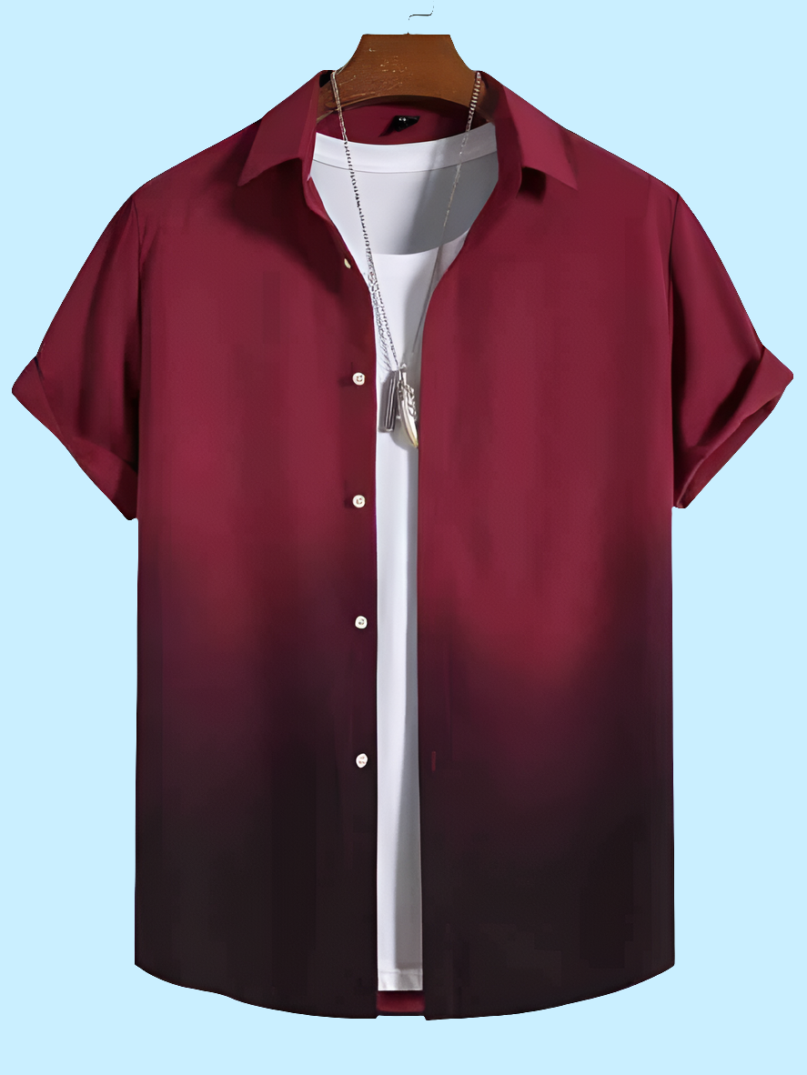 Men's Shirt - Short-Sleeve Casual Button-Up | Red to Black Ombré