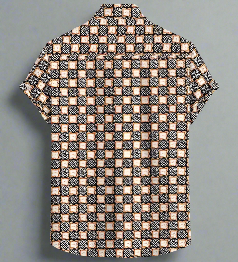 Stylish Casual Button-Up with Grid Pattern | Black & Tan