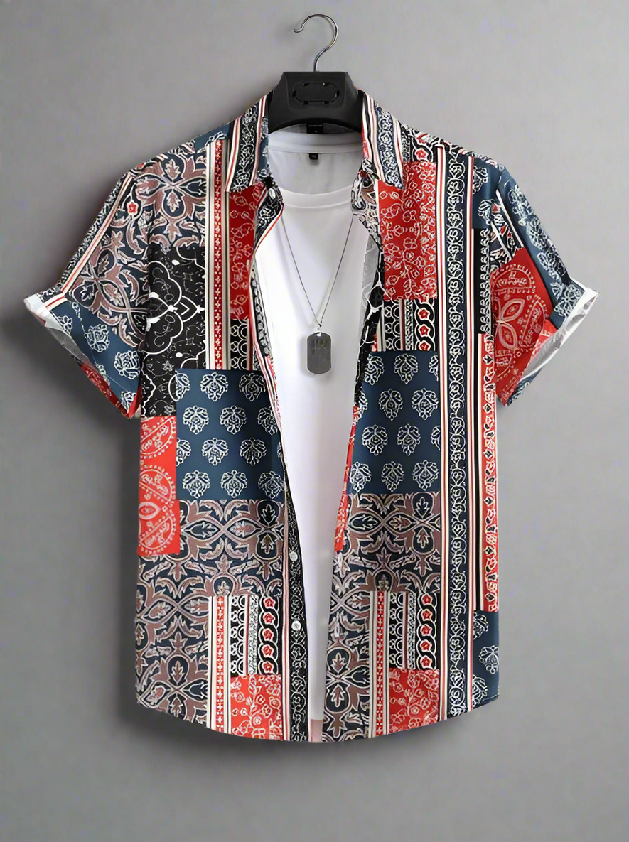 Men's Short-Sleeve Shirt | Red and Black Ombre