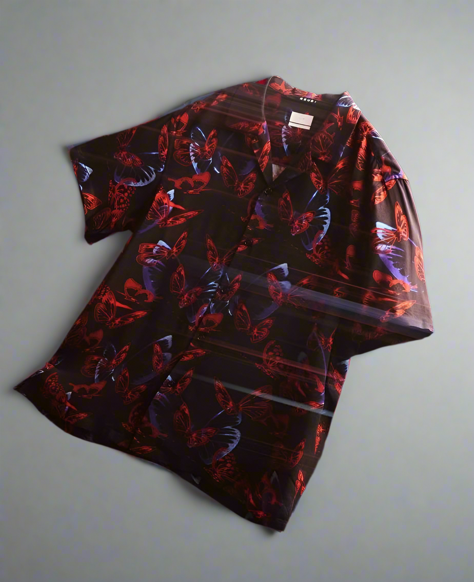 Men's Butterfly Print Short-Sleeve Shirt | Red & Blue