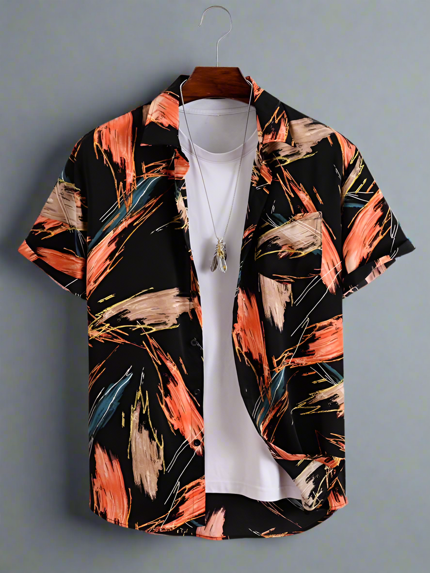 Men's Black Abstract Brushstroke Print Shirt