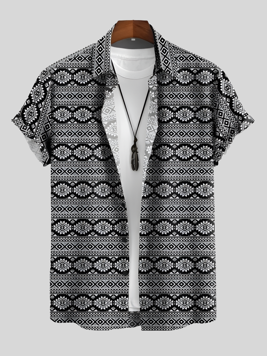 Men's Black and White Aztec Print Shirt | Free Size