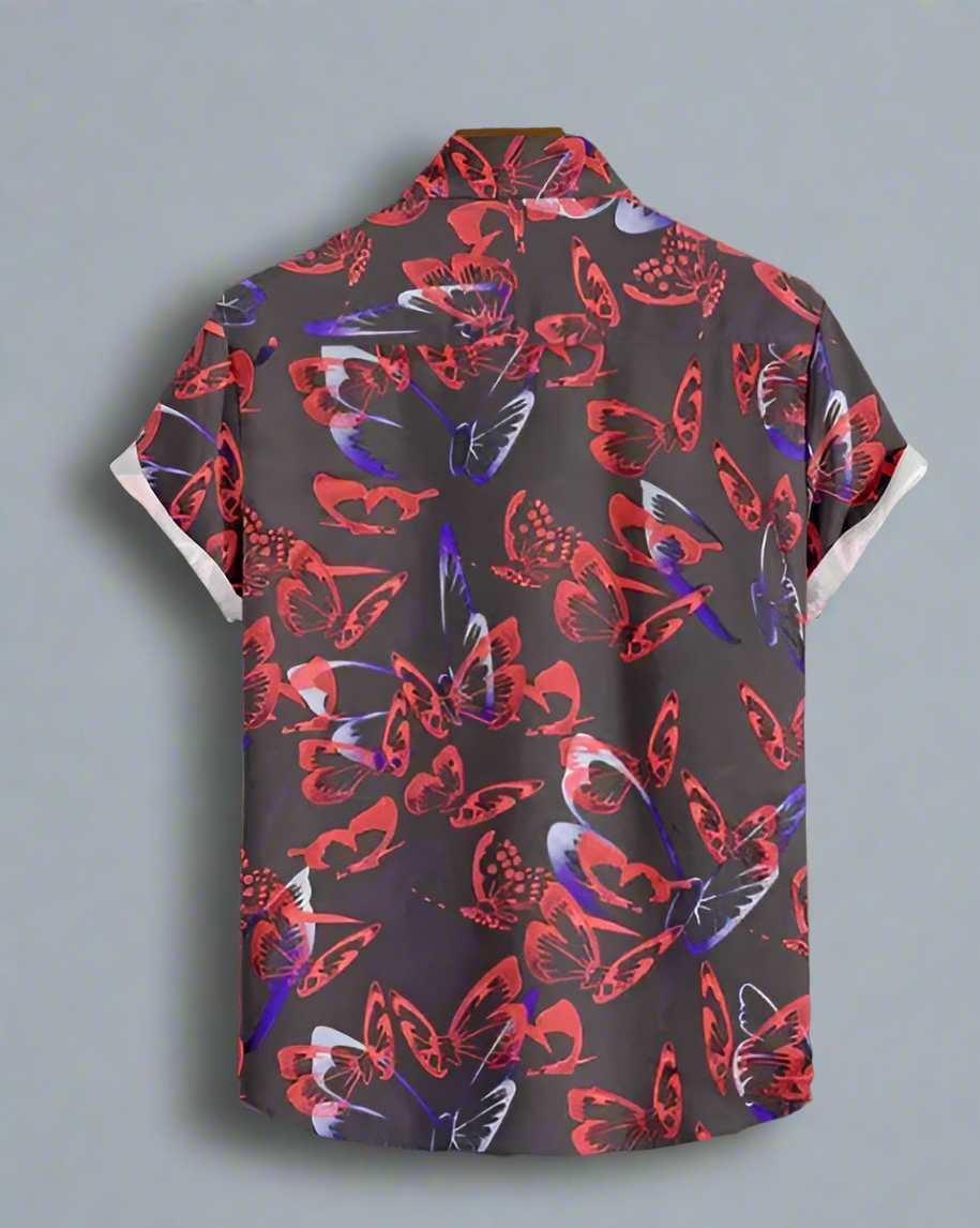 Men's Butterfly Print Short-Sleeve Shirt | Red & Blue
