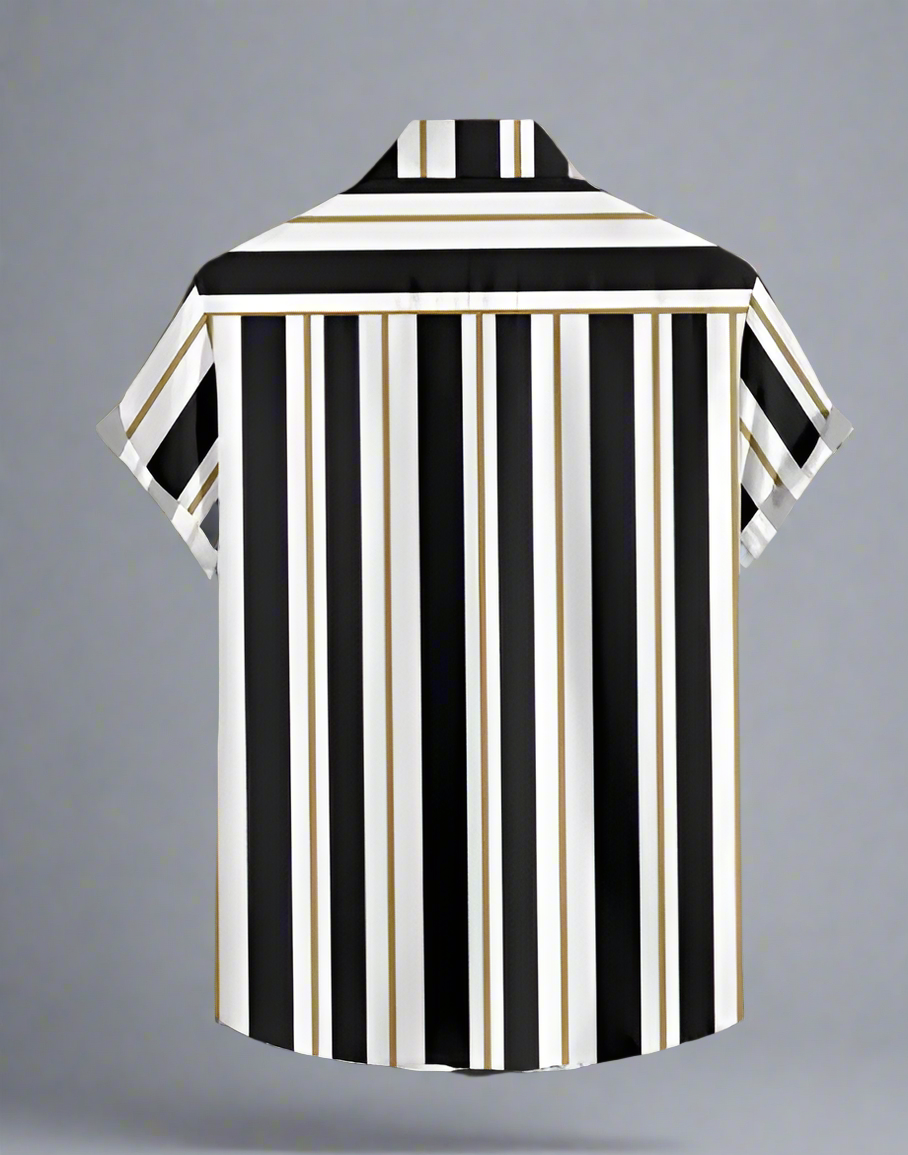 Men's Striped Short-Sleeve Button-Up | Black, White, & Gold