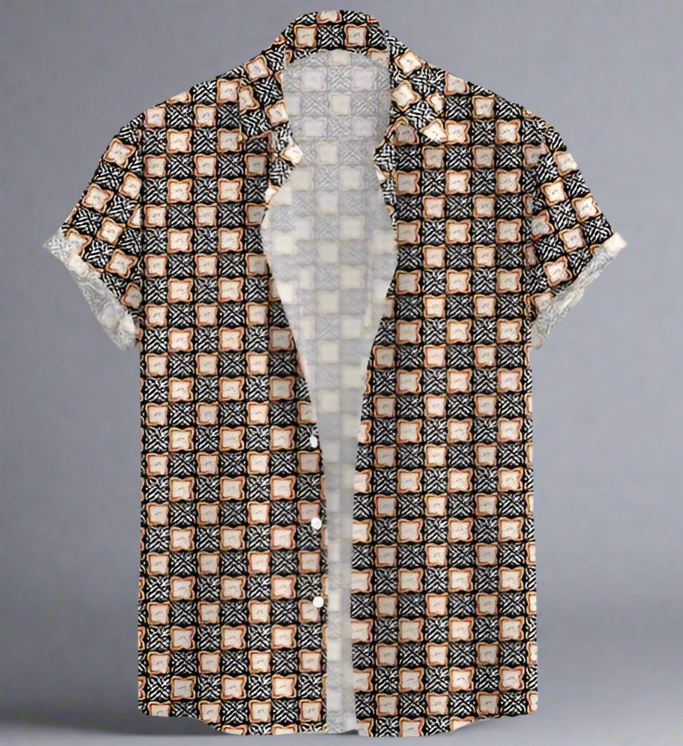 Stylish Casual Button-Up with Grid Pattern | Black & Tan