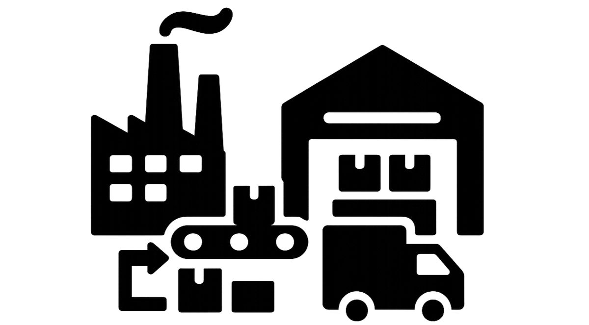 Create a icon, manufacturing, supplier, wear house, black colour without background