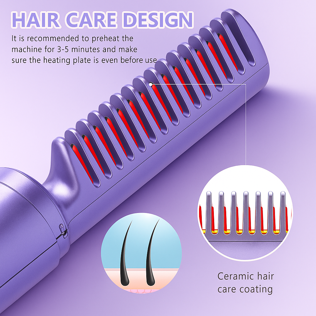Meneflix Portable Mini Hair Straightener Cordless Rechargeable Mini Adjustable Hair Straightener Hot Comb