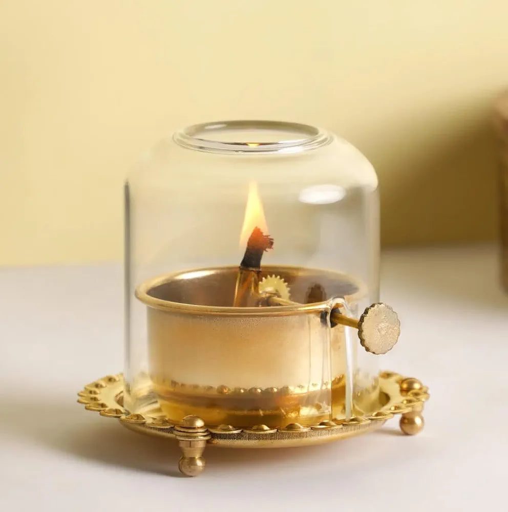 Golden Brass Akhand Diya Oil Lamp with Rotating Wick