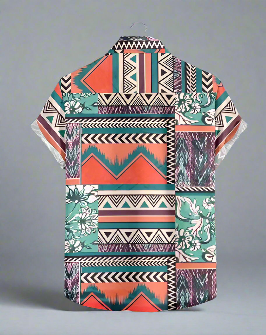 Men's Patchwork Print Short-Sleeve Shirt | Geometric & Floral