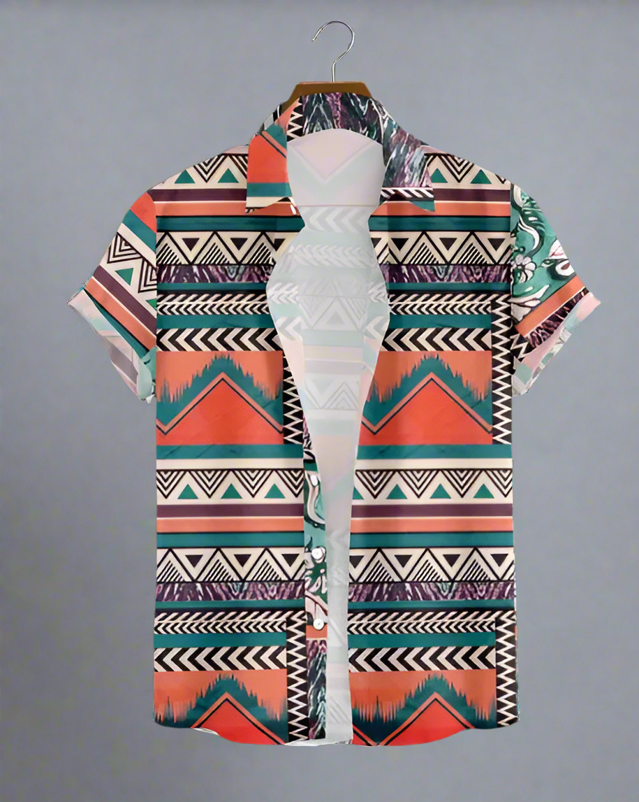 Men's Patchwork Print Short-Sleeve Shirt | Geometric & Floral
